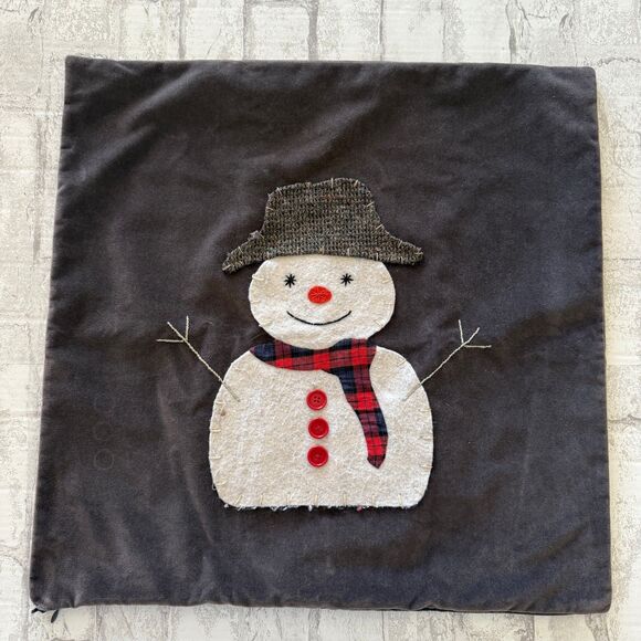 Pottery Barn Snowman Aplique Velour Brown Pillow Cases Winter Holiday 20"x20" - Picture 2 of 10